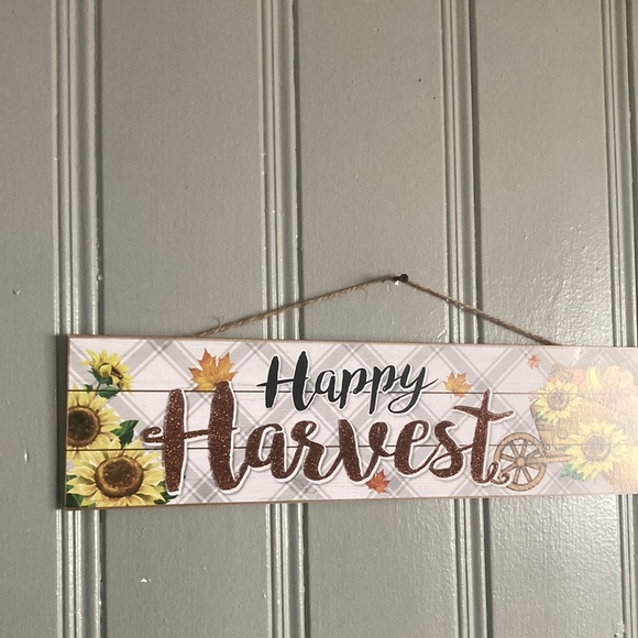 NWT Beautiful Glittered Happy HARVEST Fall Pumpkin Sunflower π» Decoration Sign - Picture 9 of 16